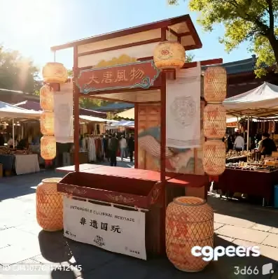 Asian Street Market 3D Model – 10664 – VRAY Render