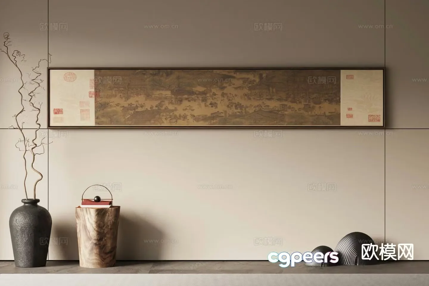 New Chinese Song style hanging painting banner painting decorative painting 3D model