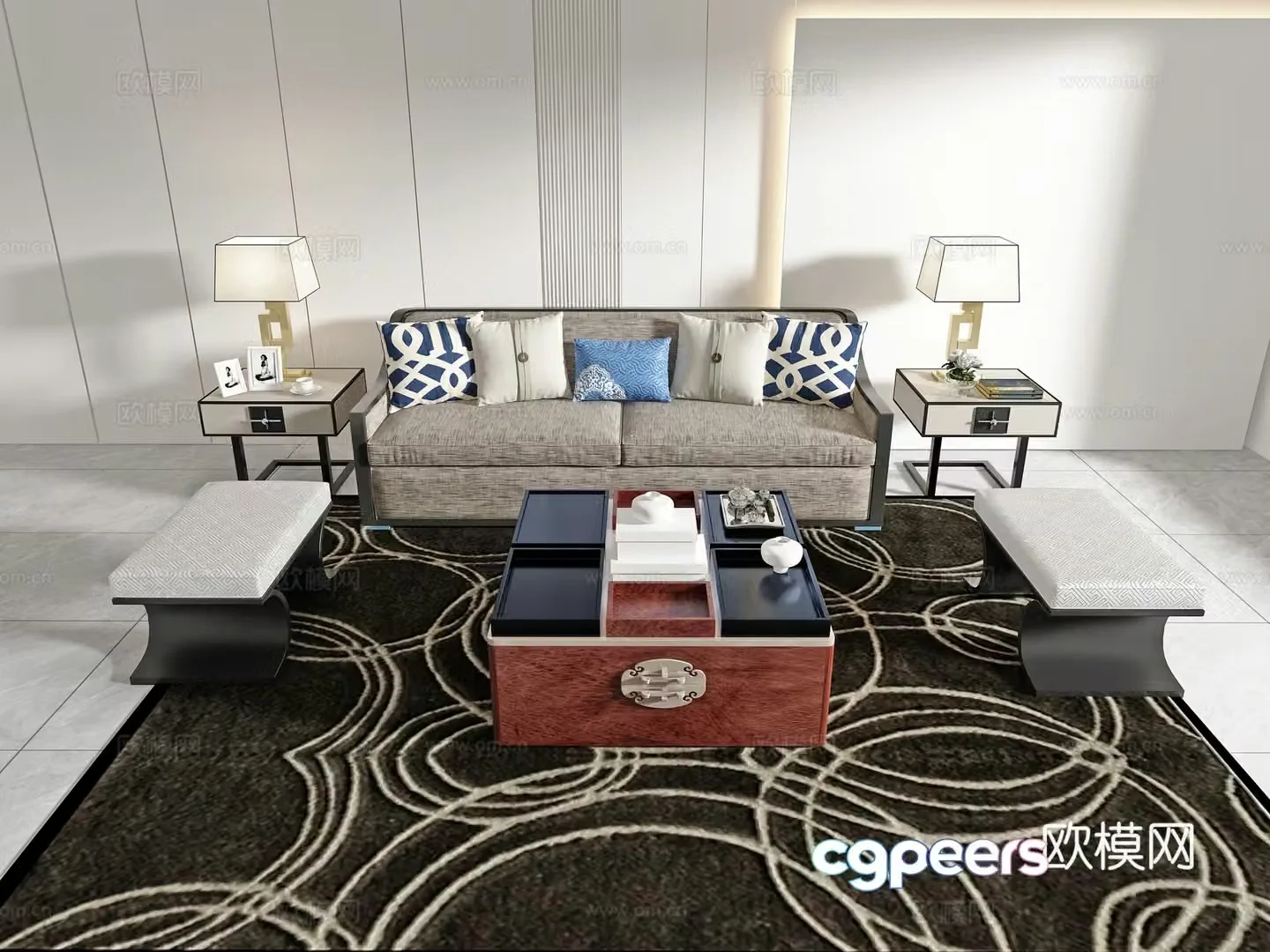 Chinese sofa coffee table combination 3D model