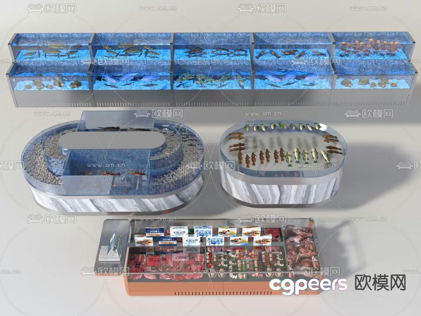 Supermarket seafood cabinet fresh food display cabinet 3D model