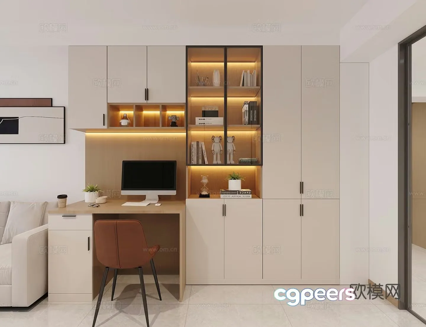 Modern all-in-one desk cabinet 3d model
