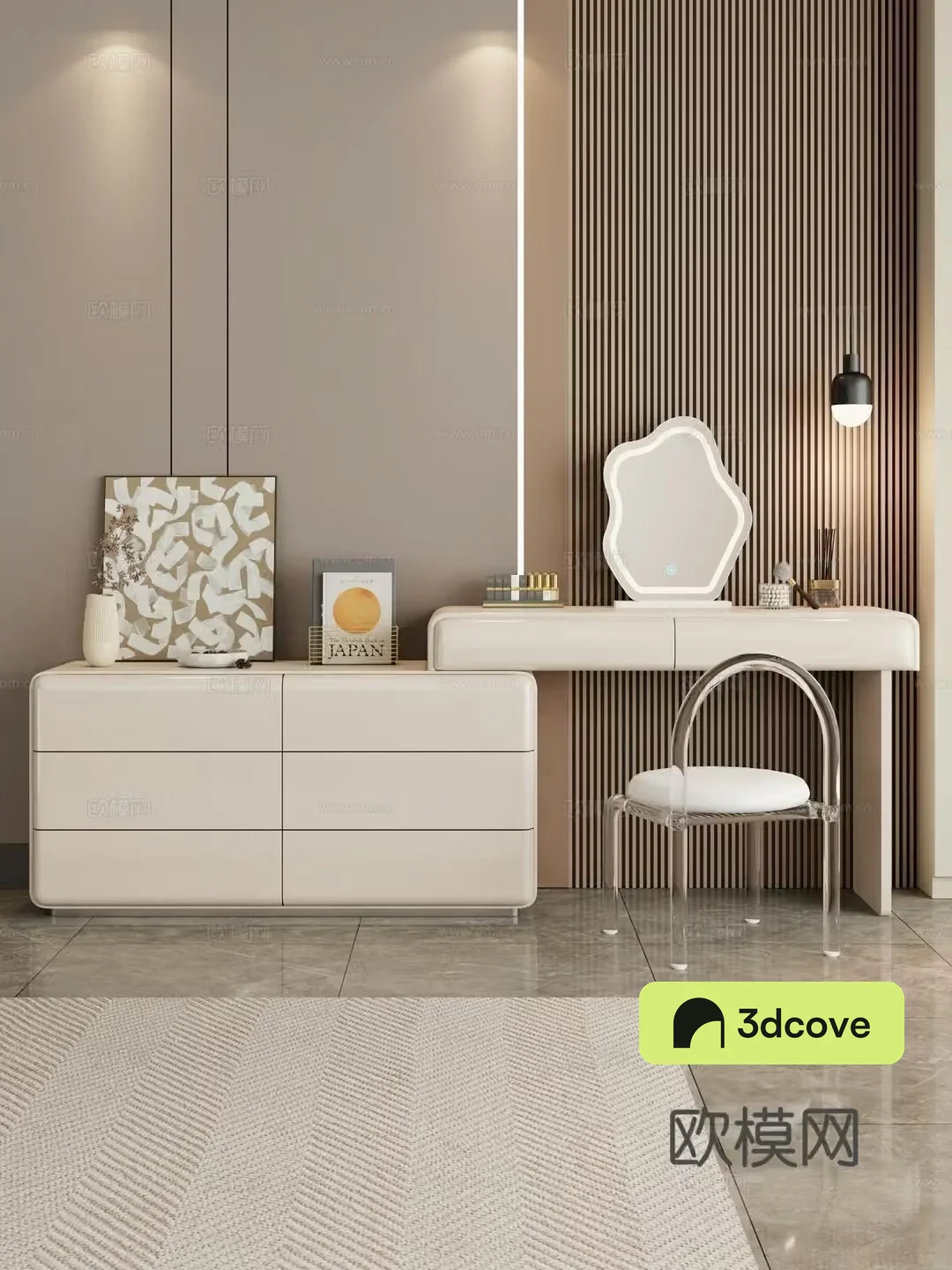 Cream style dressing table makeup stool combination dressing table makeup stool mirror decoration hanging painting