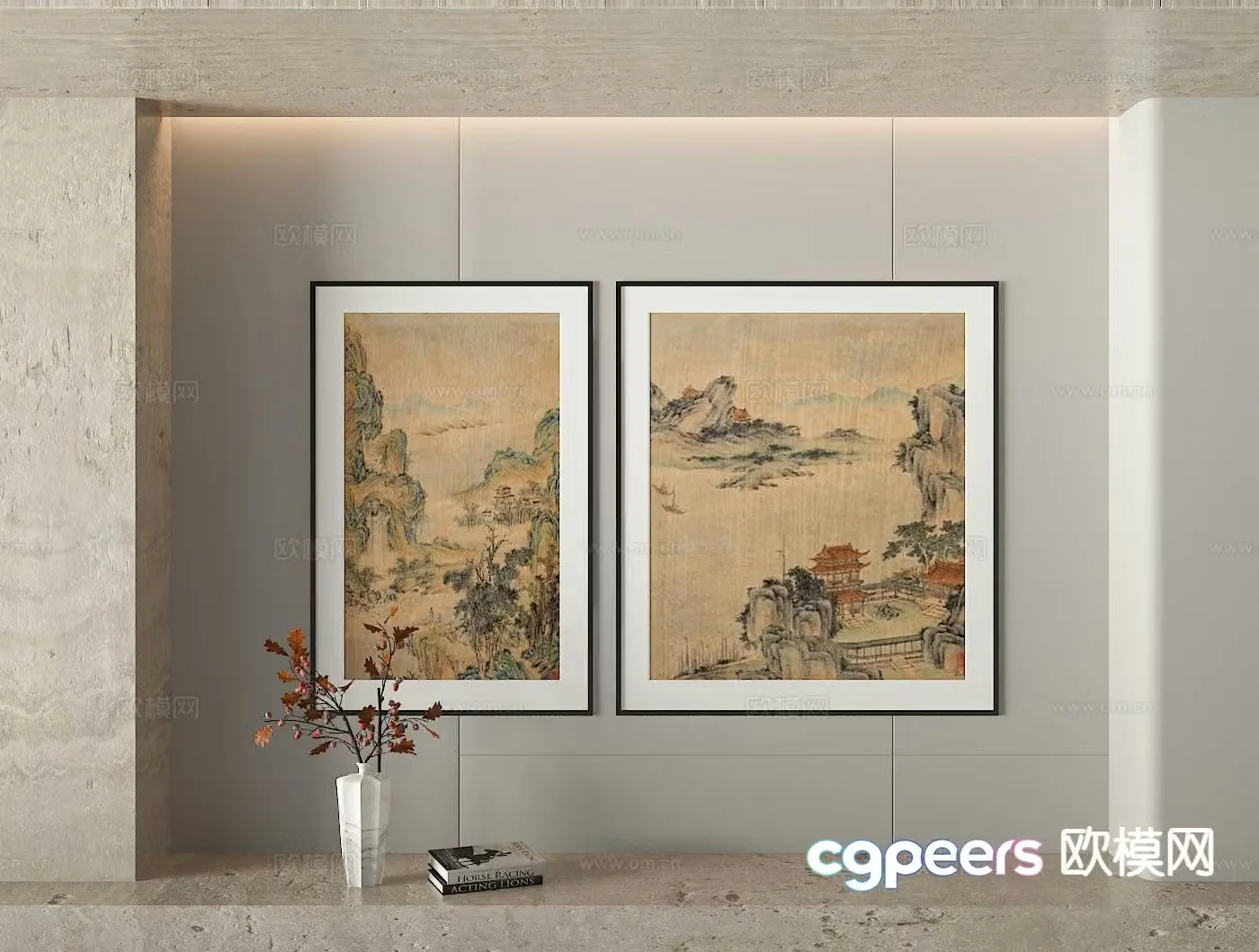 New Chinese style landscape painting ink painting decorative painting 3D model