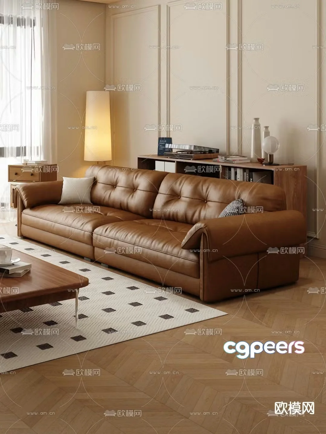 Double sofa leather sofa 3d model
