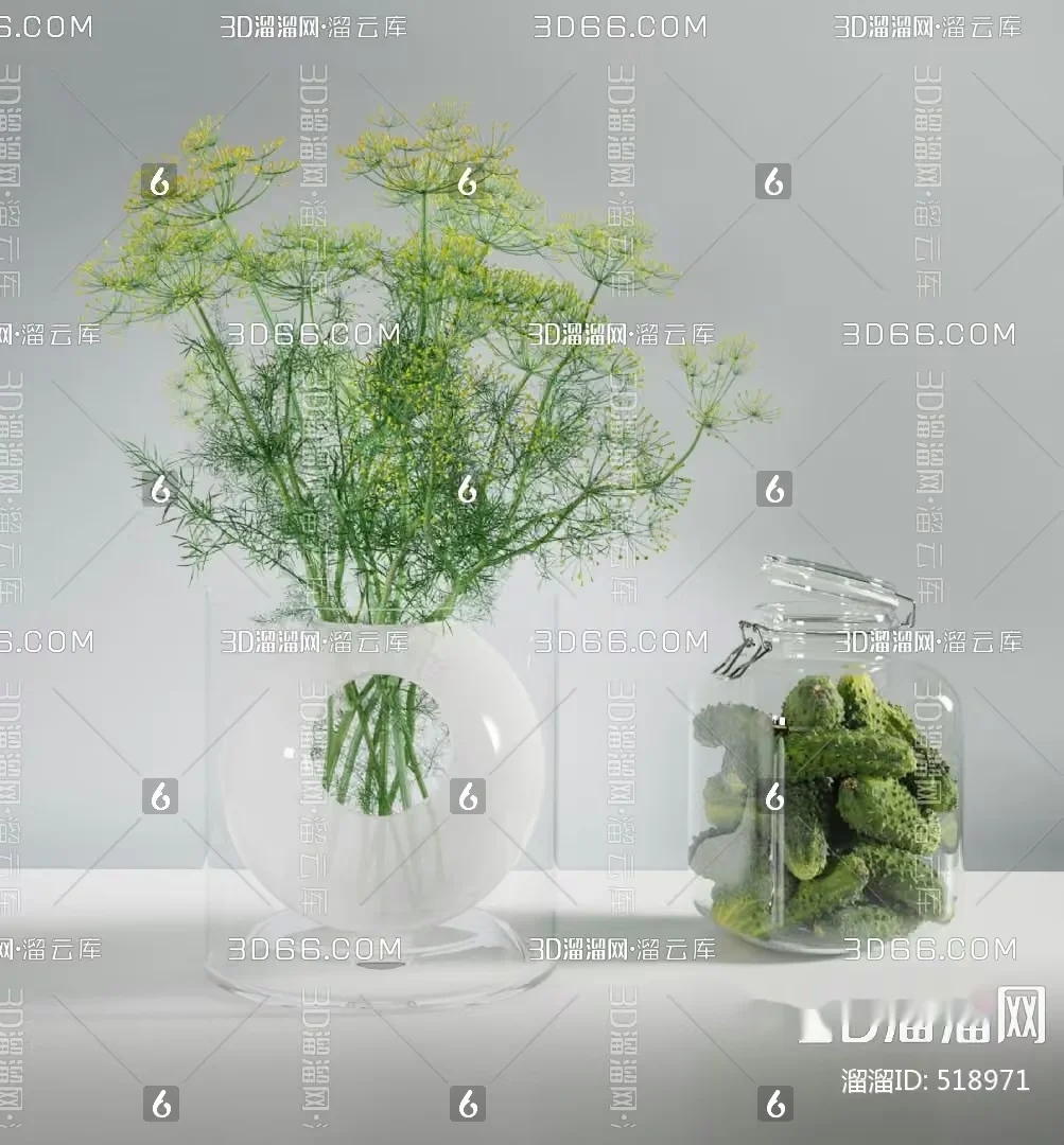 A Bouquet Of Green Plants In A Vase 3D Model – 143 – VRAY Render