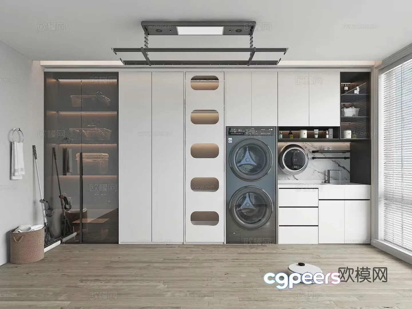 Modern laundry room balcony washing machine cabinet 3d model