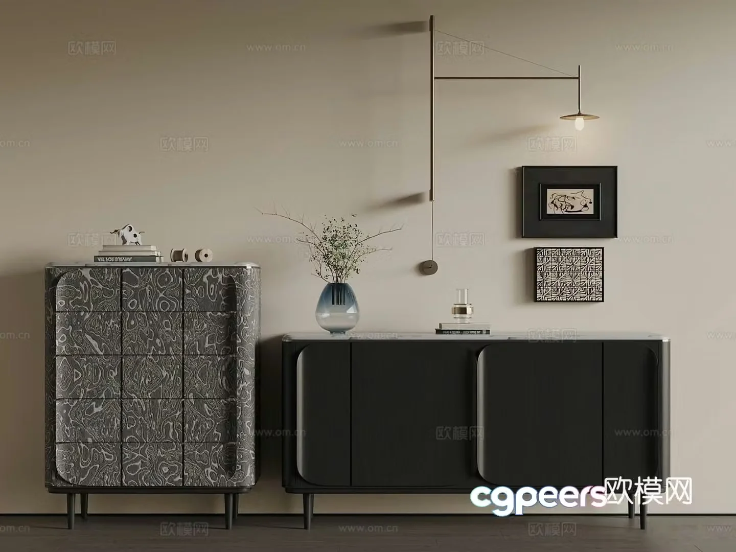 Modern Italian chest of drawers_Modern Italian side cabinet_Peacher cabinet_Trigger cabinet 3D model