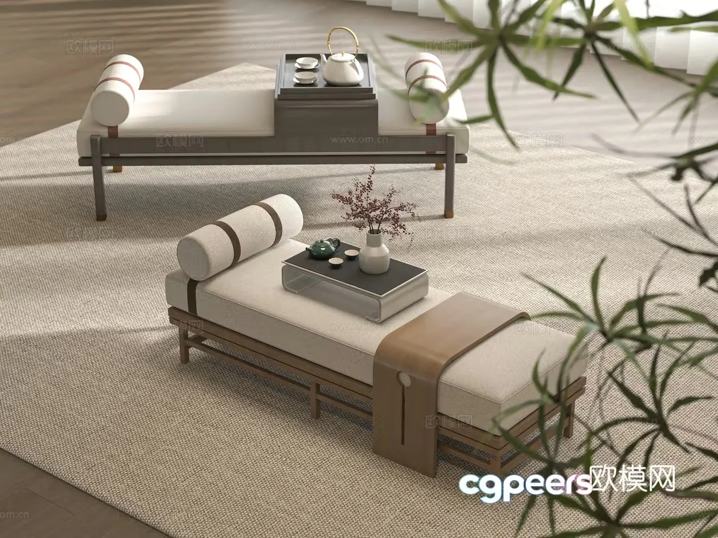 New Chinese style bed stool 3D model
