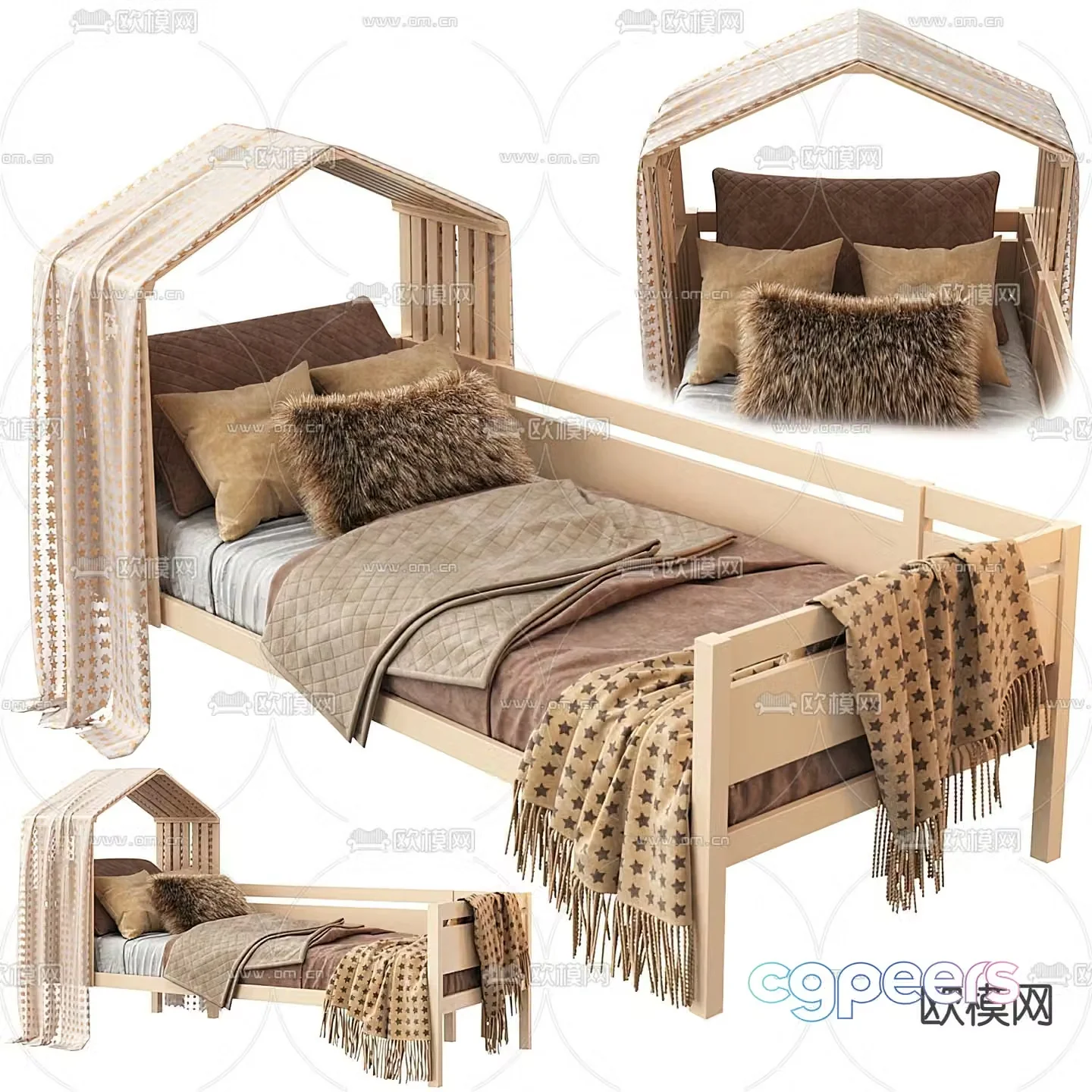Modern solid wood children’s bed 3d model
