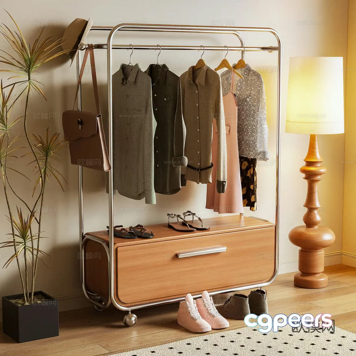 Log wind hanger floor hanger clothes hanger clothes hanger clothes 3d model