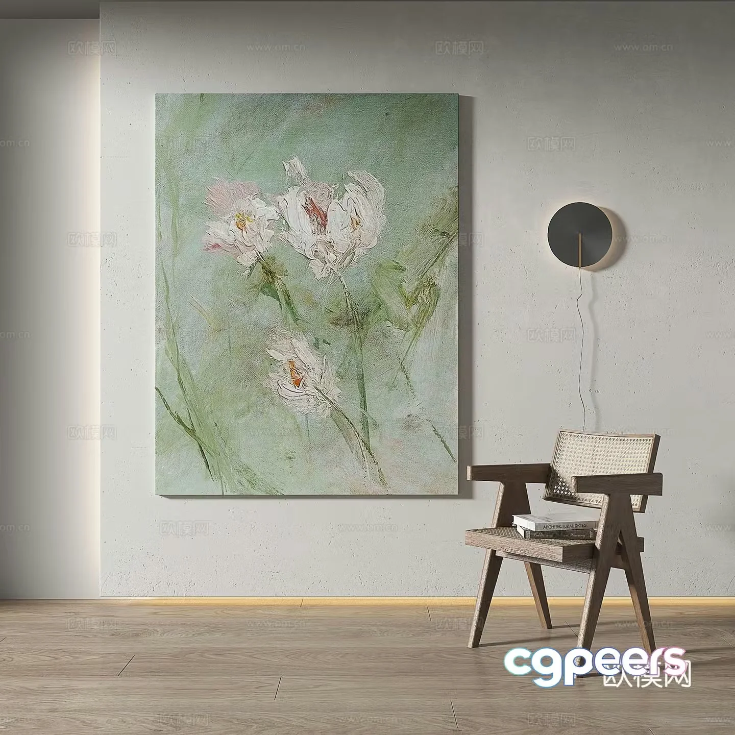 Modern Chinese style retro light luxury wasabi simple abstract decorative painting 3d model