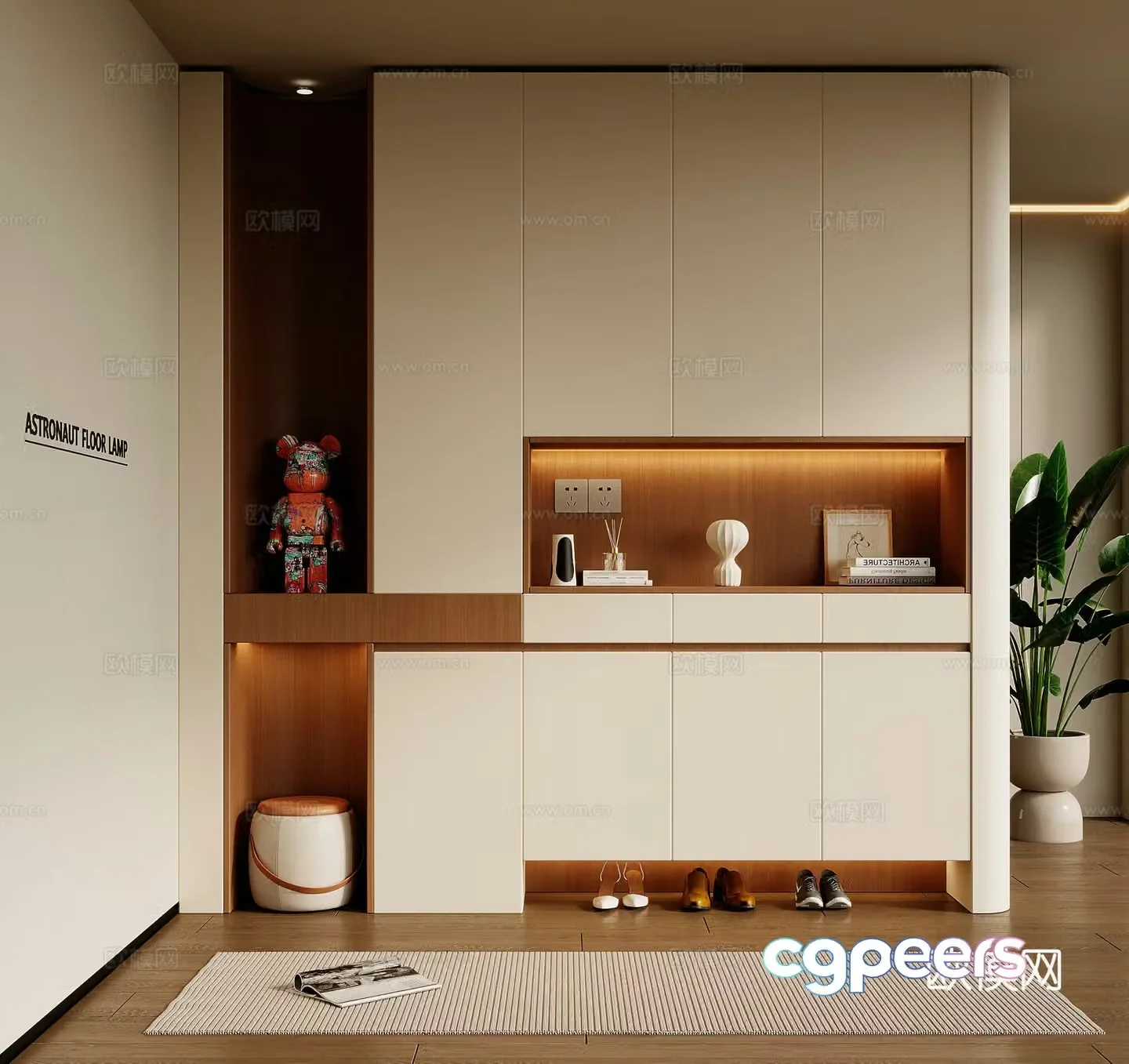Creamy style porch cabinet shoe cabinet 3d model