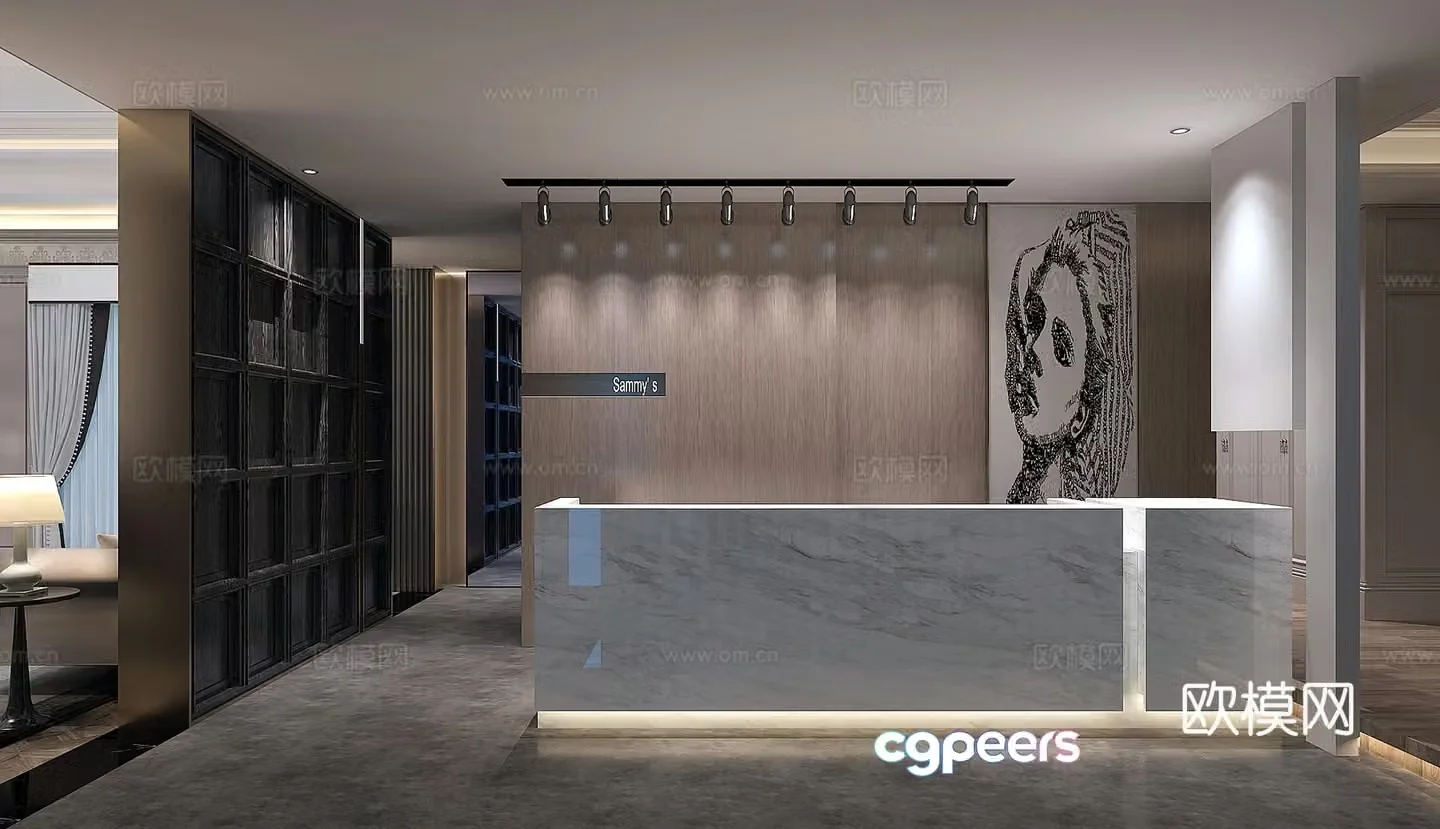 Modern simple bar spotlight decoration painting 3d model