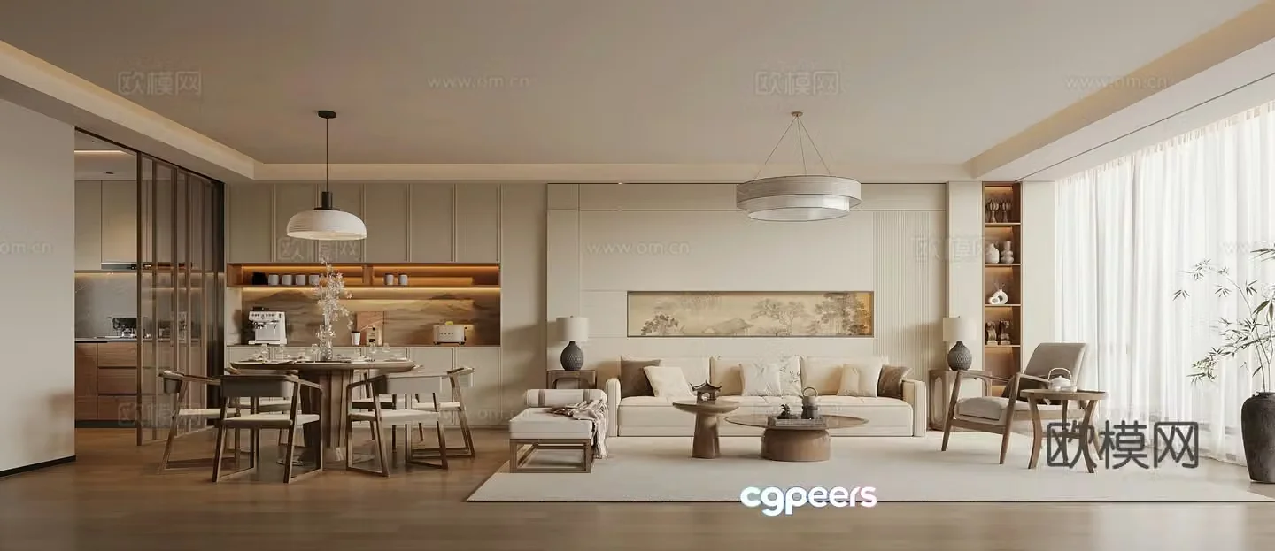 Song style living and dining room 3D model