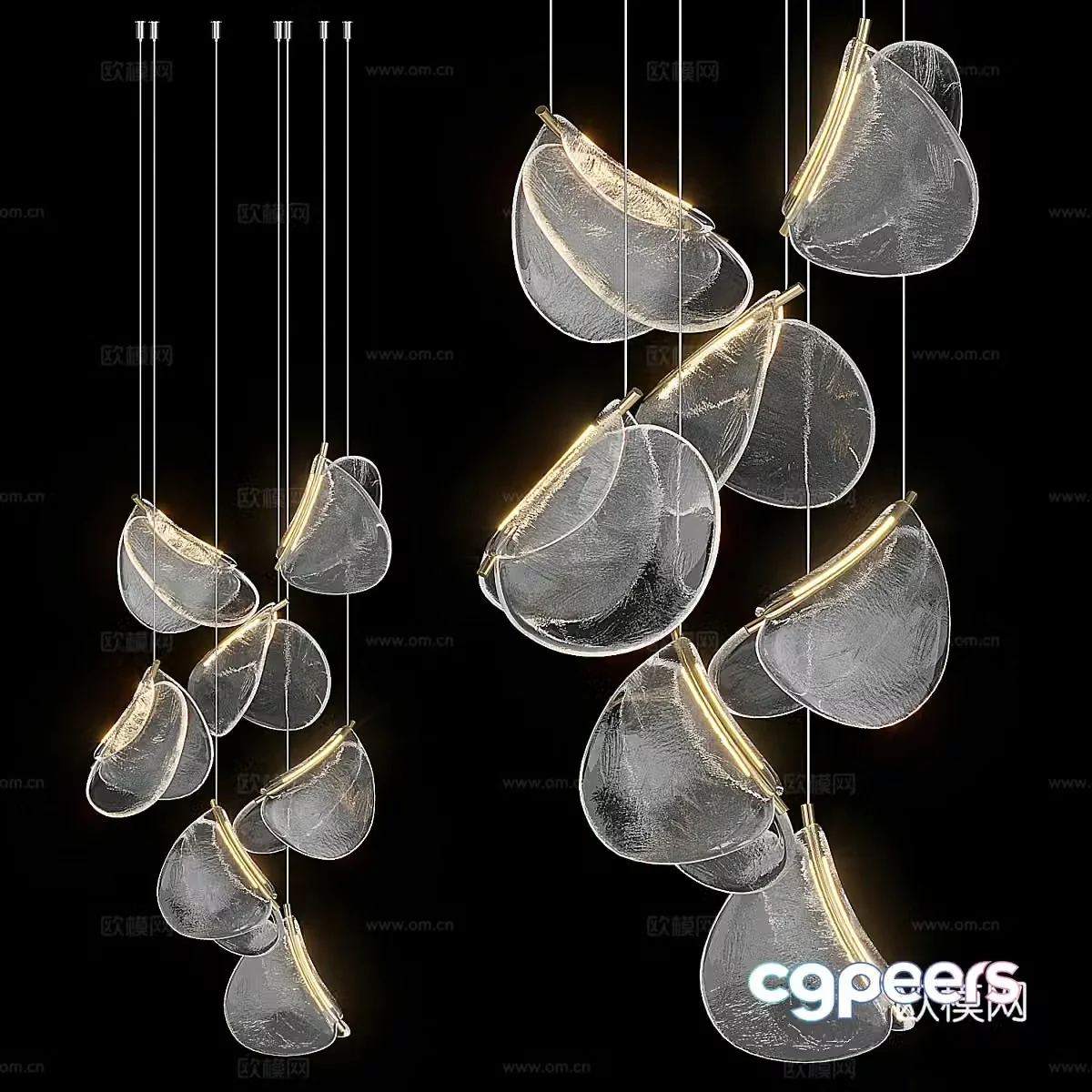 Modern light luxury metallic glass decorative chandelier 3d model