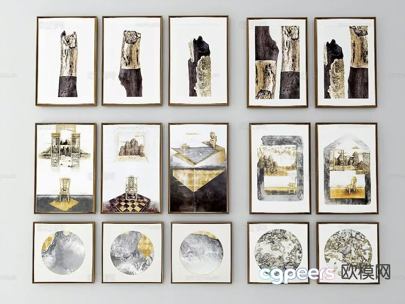 New Chinese style decorative painting combination painting 3D model