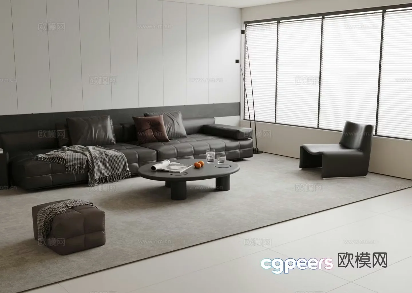 Italian double sofa modular sofa 3d model