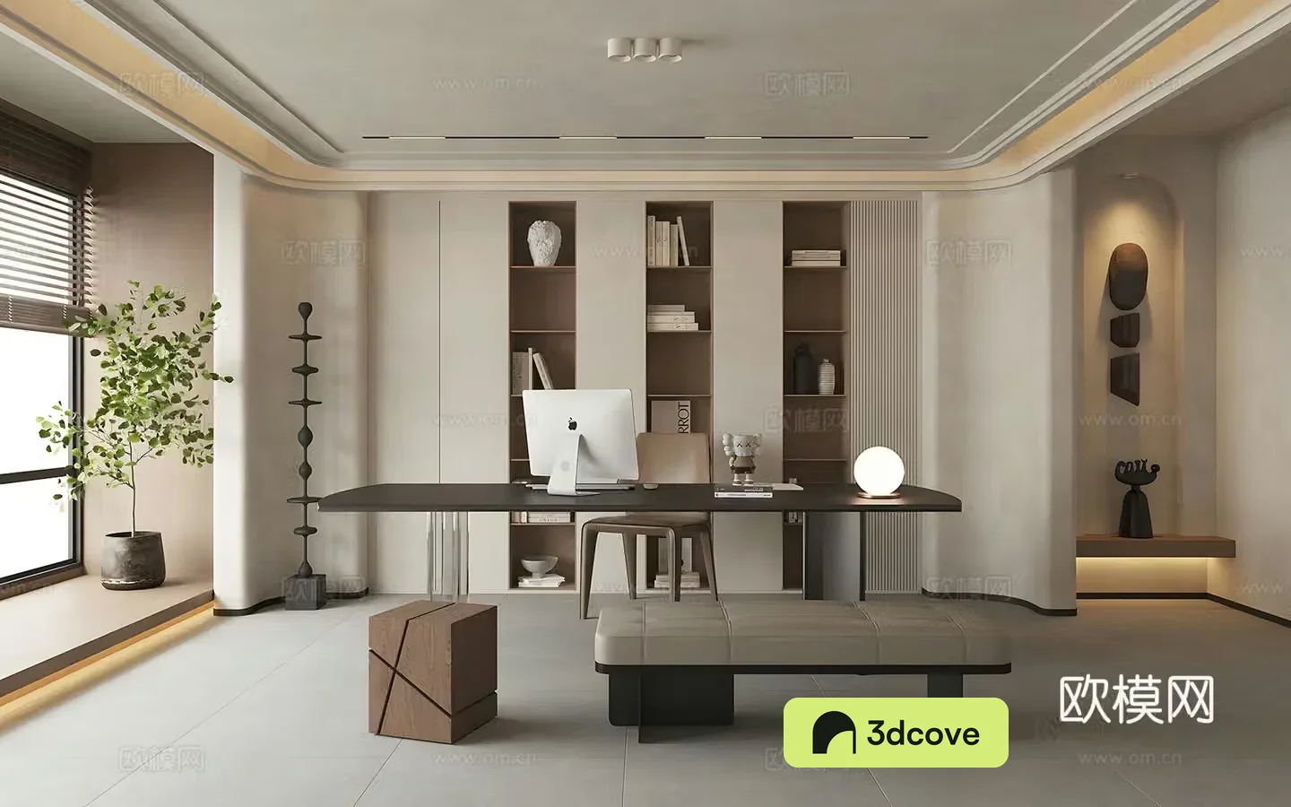 Modern home study living room study open study desk and chair cabinet wall cabinet bookcase