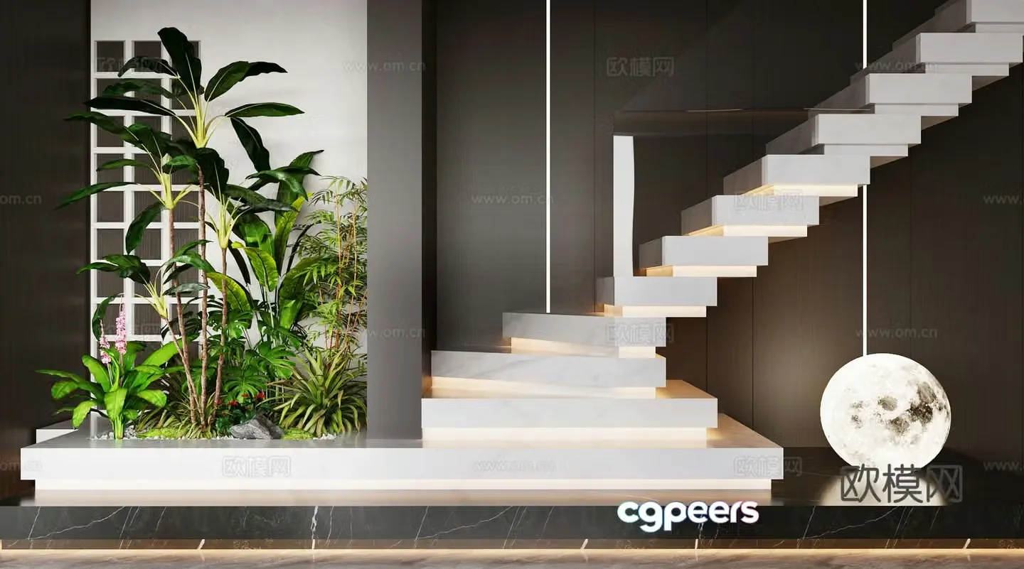 New Chinese interior landscape stair landscape basement landscape sketch landscape stairwell end view 3D model