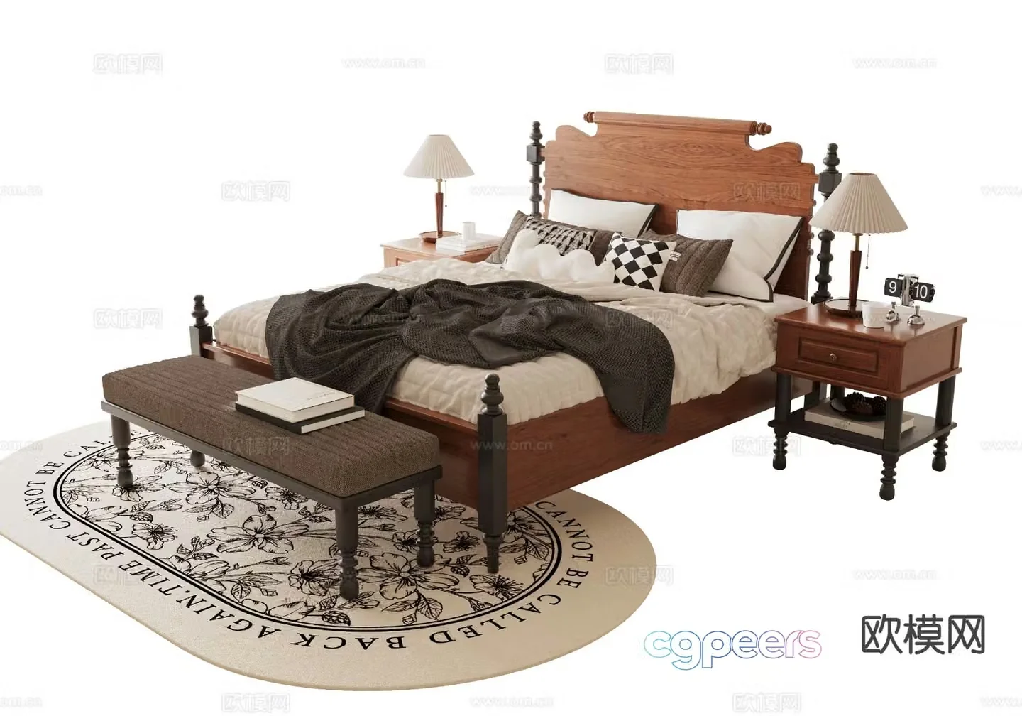 Medieval style double bed 3d model