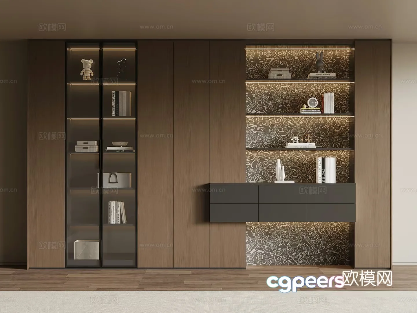 Modern Wooden Shelving Unit 3D Model – 8846 – VRAY Render