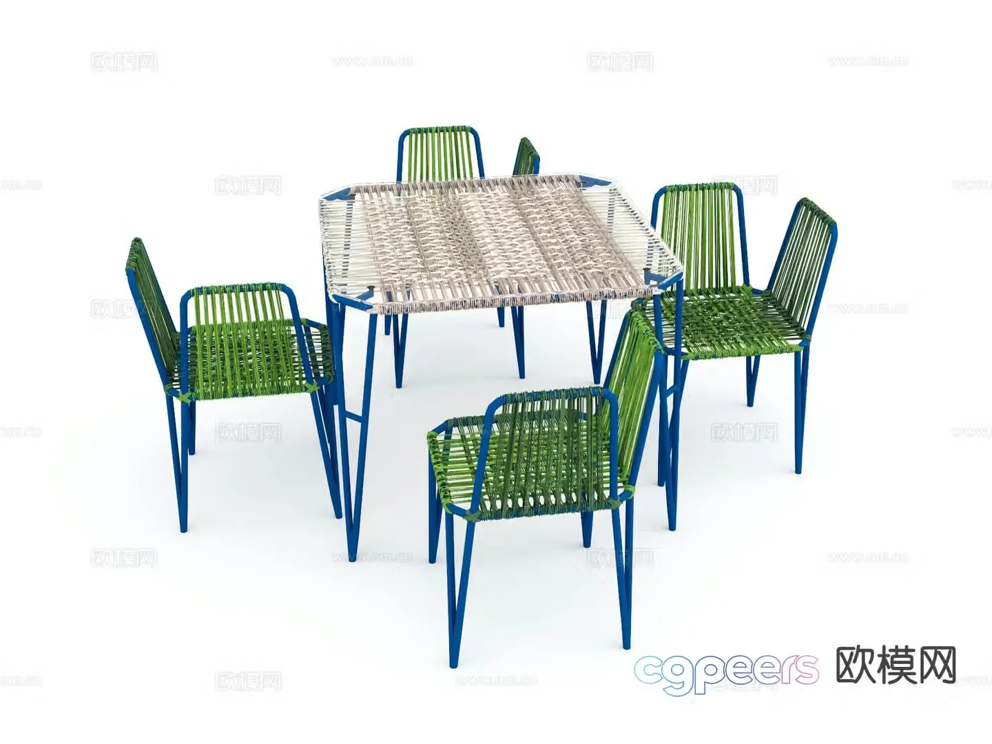 Modern outdoor table and chairs rope dining table 3d model