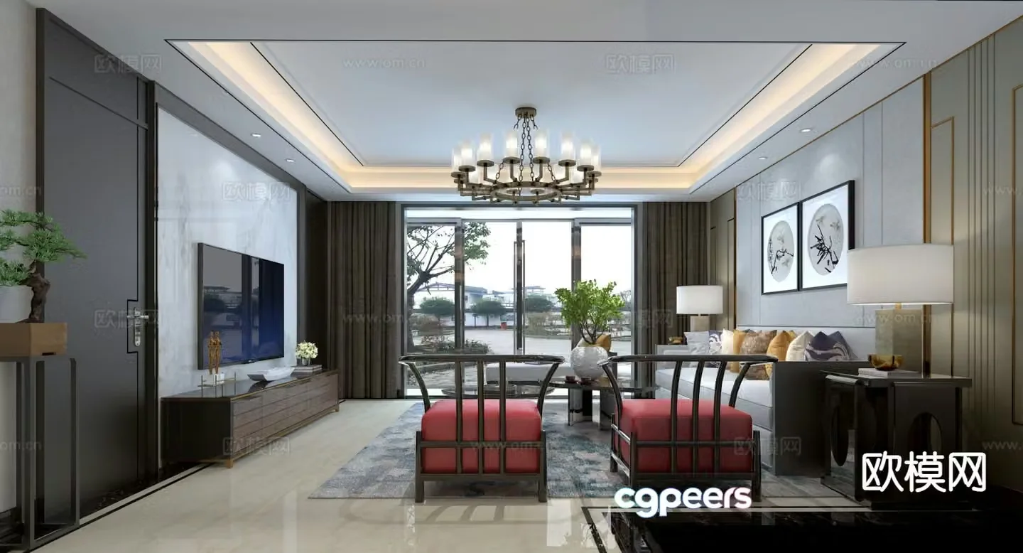 New Chinese style living room 3d model