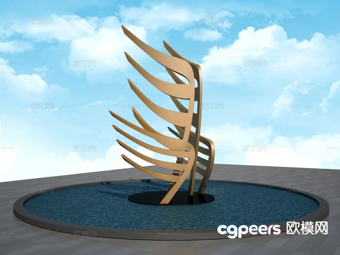 Wing sculpture square sculpture 3d model