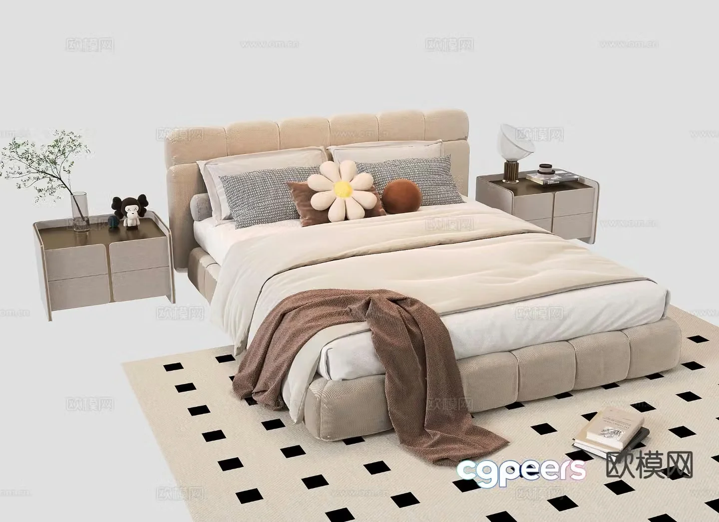 French bed double bed 3d model