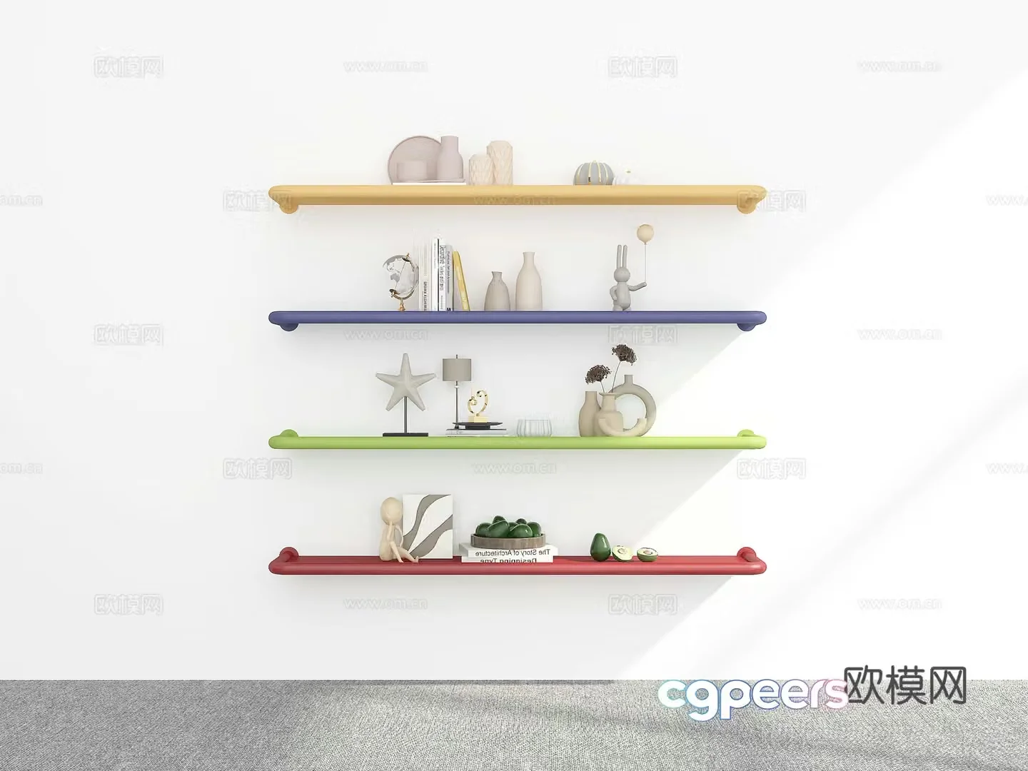 Modern wall-mounted bookshelf 3D model