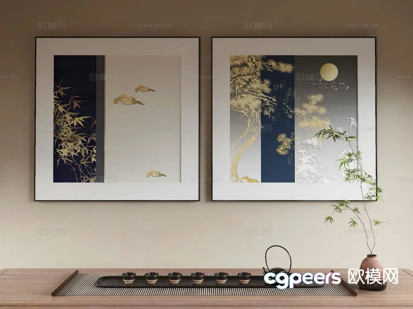 New Chinese style art painting decorative painting 3d model