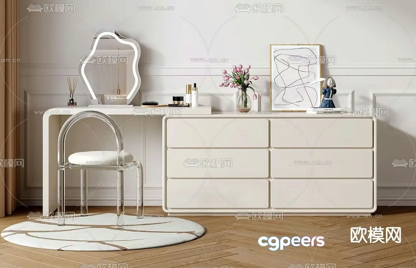 Cream style dressing table dressing table 3d model