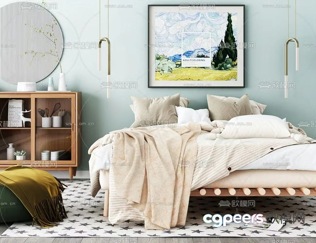 Modern double bed 3d model