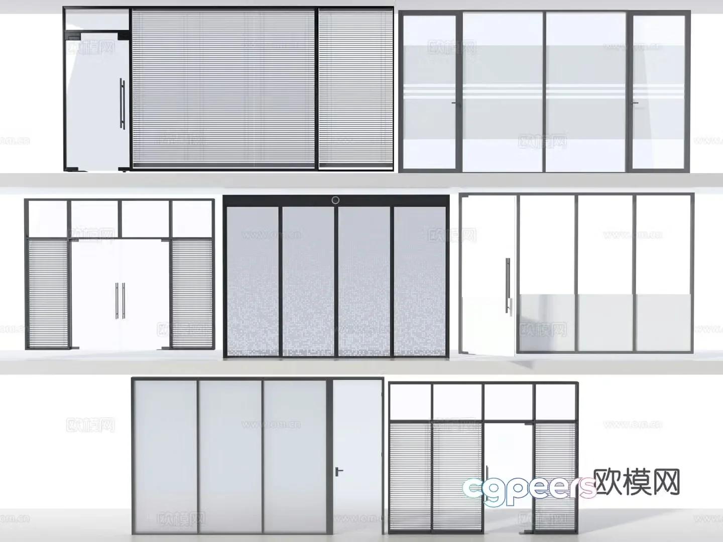 Office door high partition glass partition 3d model