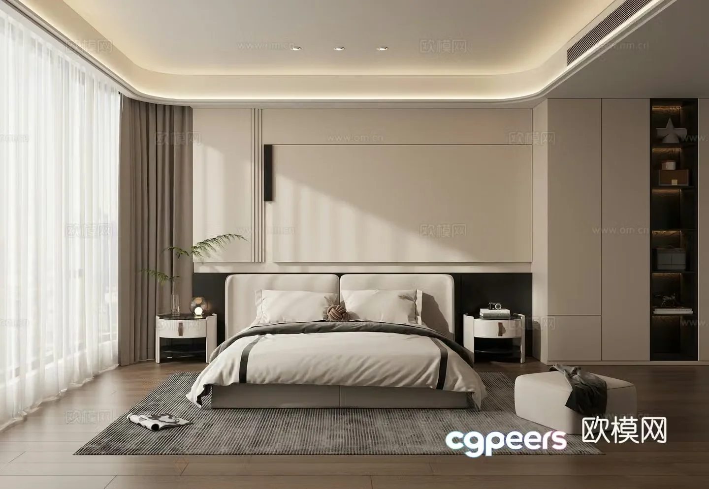 Modern high-end gray bedroom Italian bedroom master bedroom second bedroom black white gray bedroom 3d model