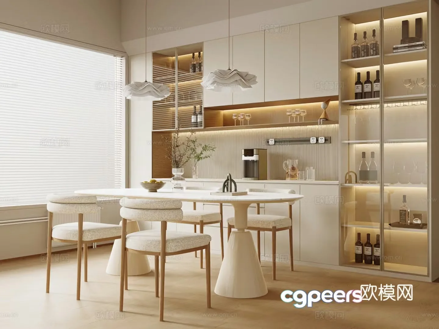 Modern Cream Home Restaurant Open Restaurant 3D Model
