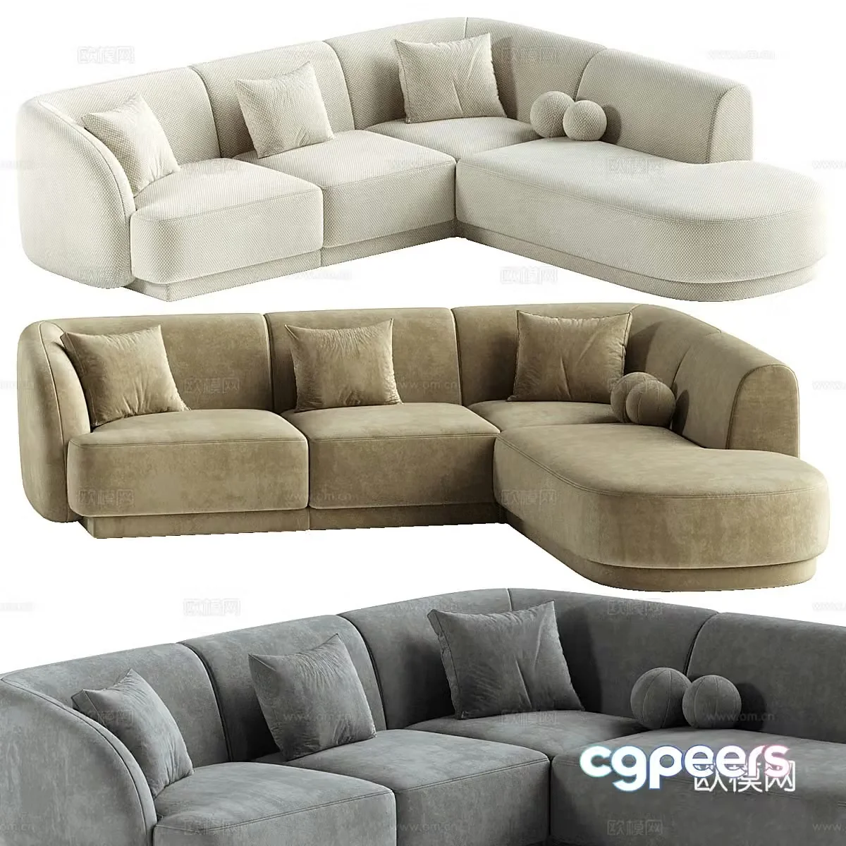 Modern Cream Style Miley Right Sofa 3d Model
