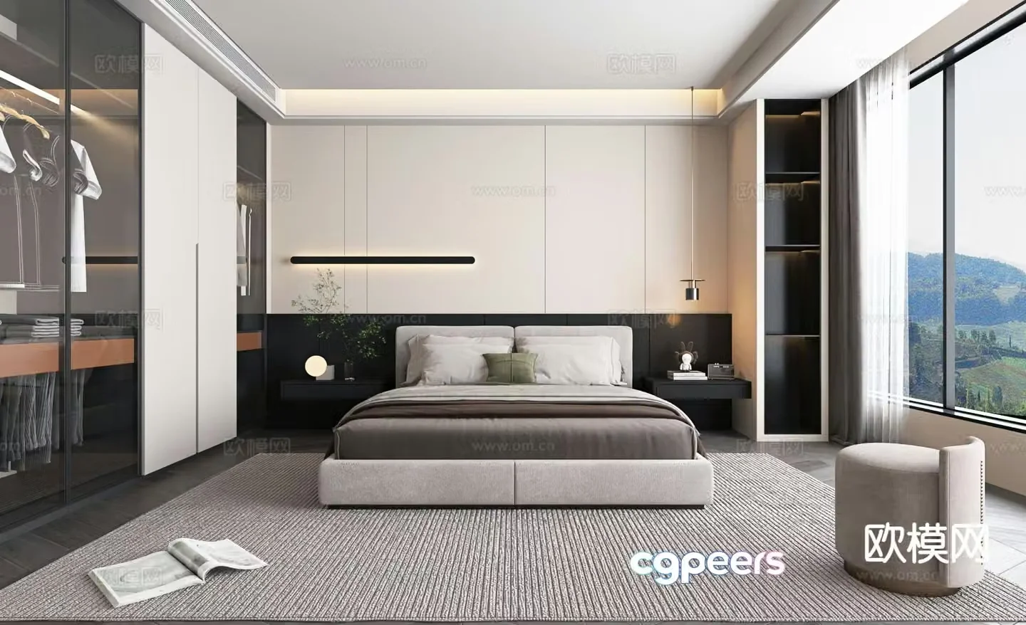 Modern minimalist bedroom large flat bedroom master bedroom 3D model