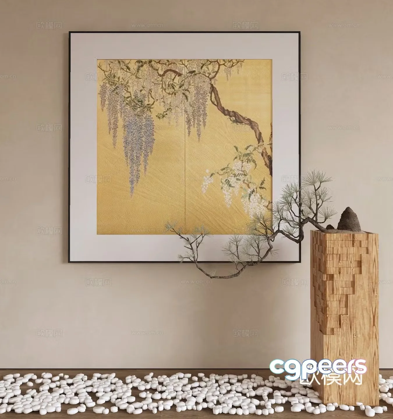 New Chinese style decorative painting Zen hanging painting 3D model