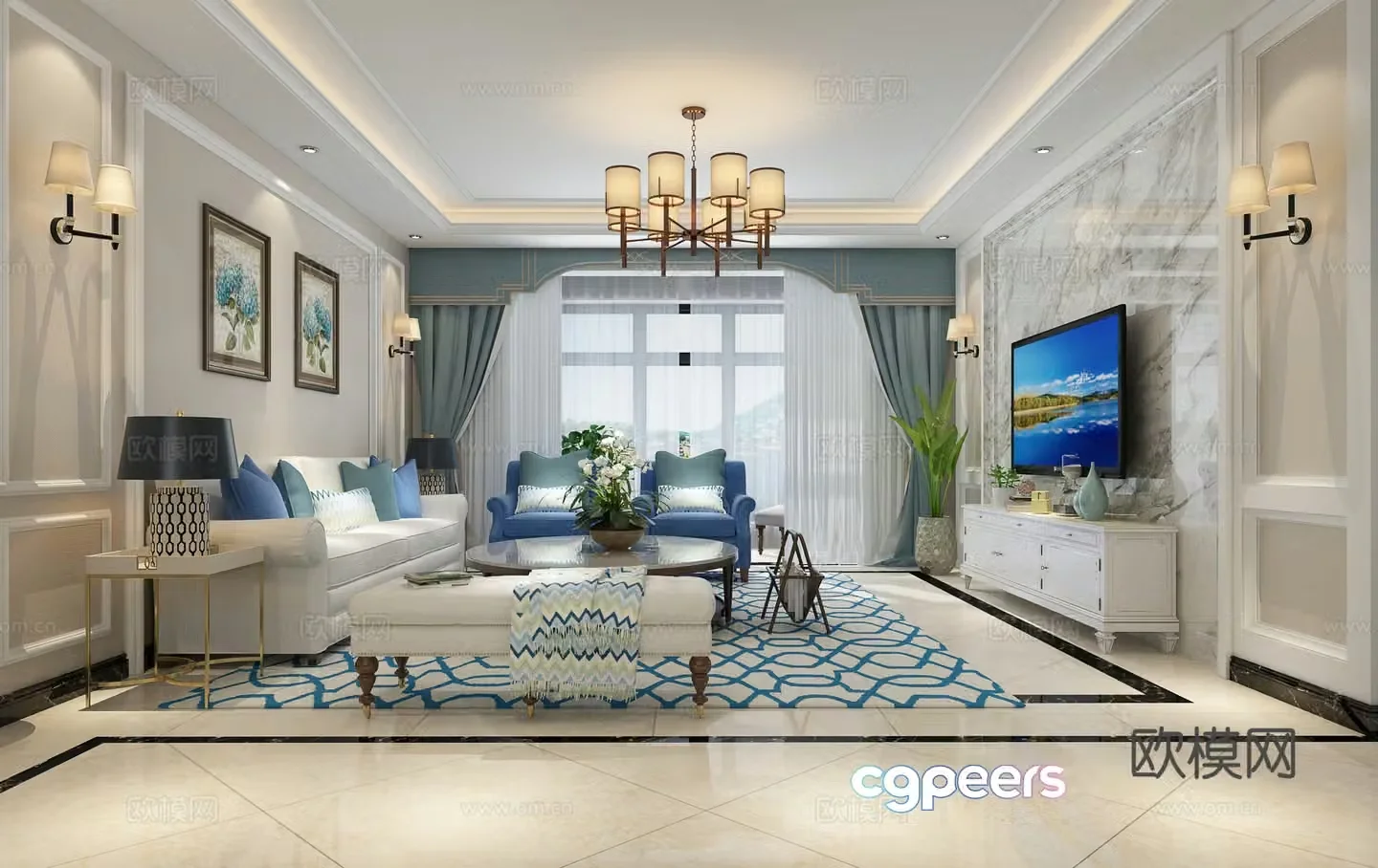 Modern living and dining room 3d model