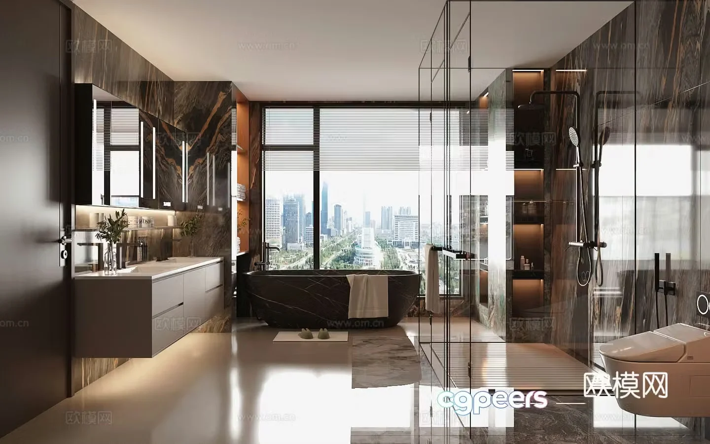 Italian light luxury bathroom marble bathroom toilet toilet toilet sink glass door bathroom 3D model