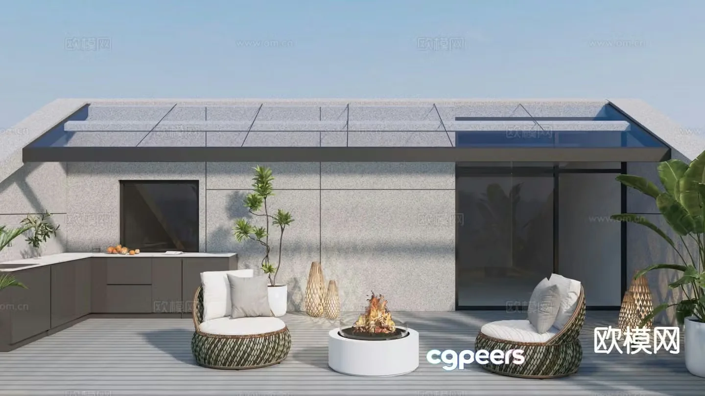 Modern courtyard landscape roof garden 3d model