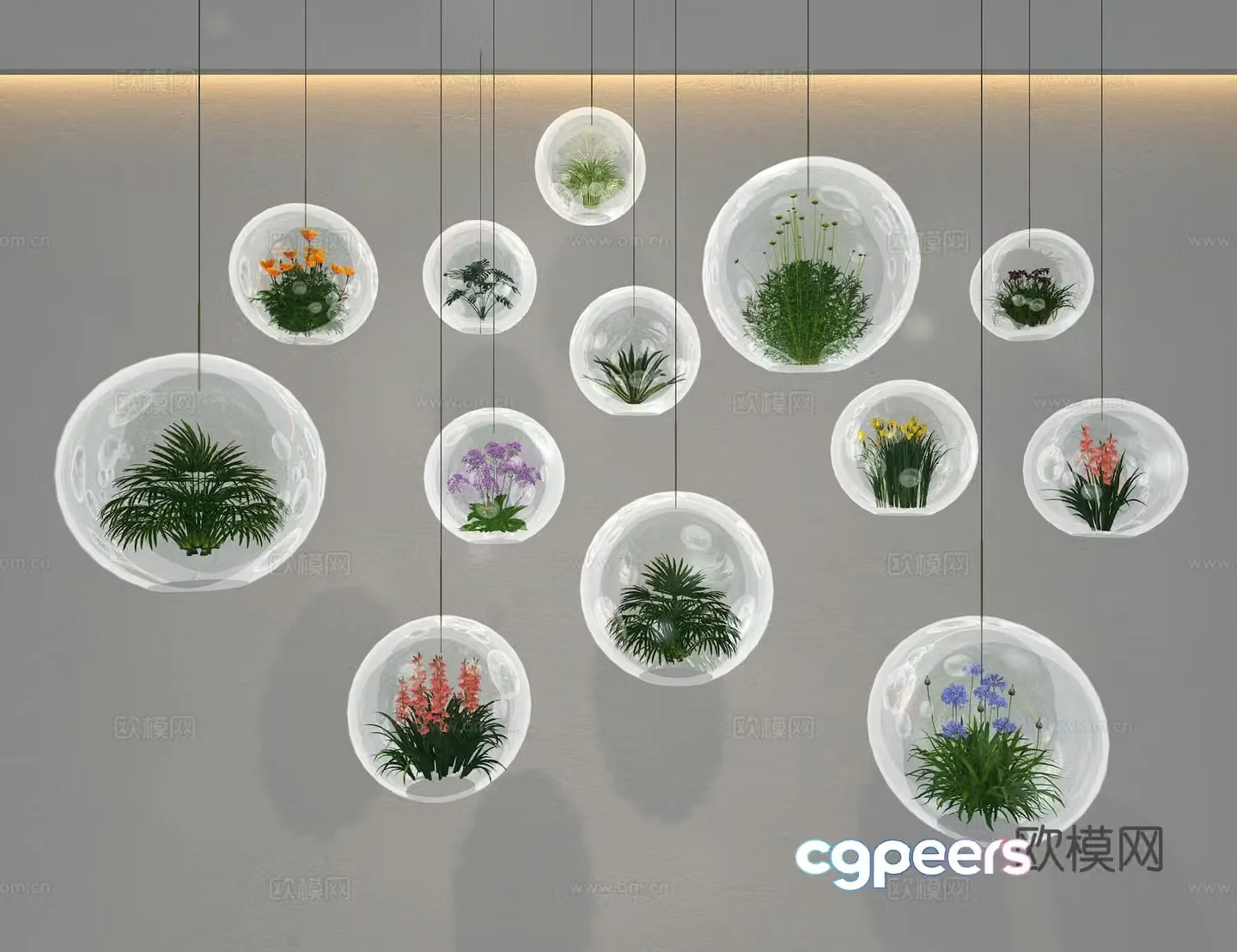 3D model of glass hanging basket pot plant