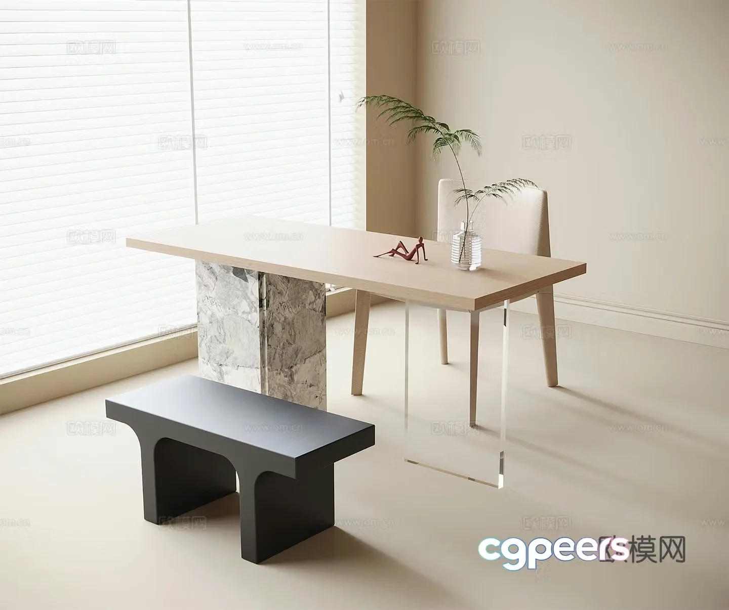 Modern balcony tea table and chair desk and chair stool 3d model