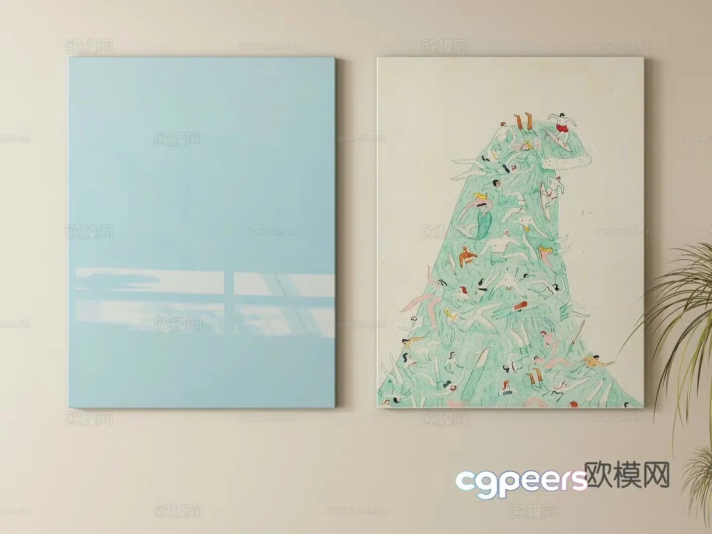 Modern cream style decorative painting hanging painting 3d model