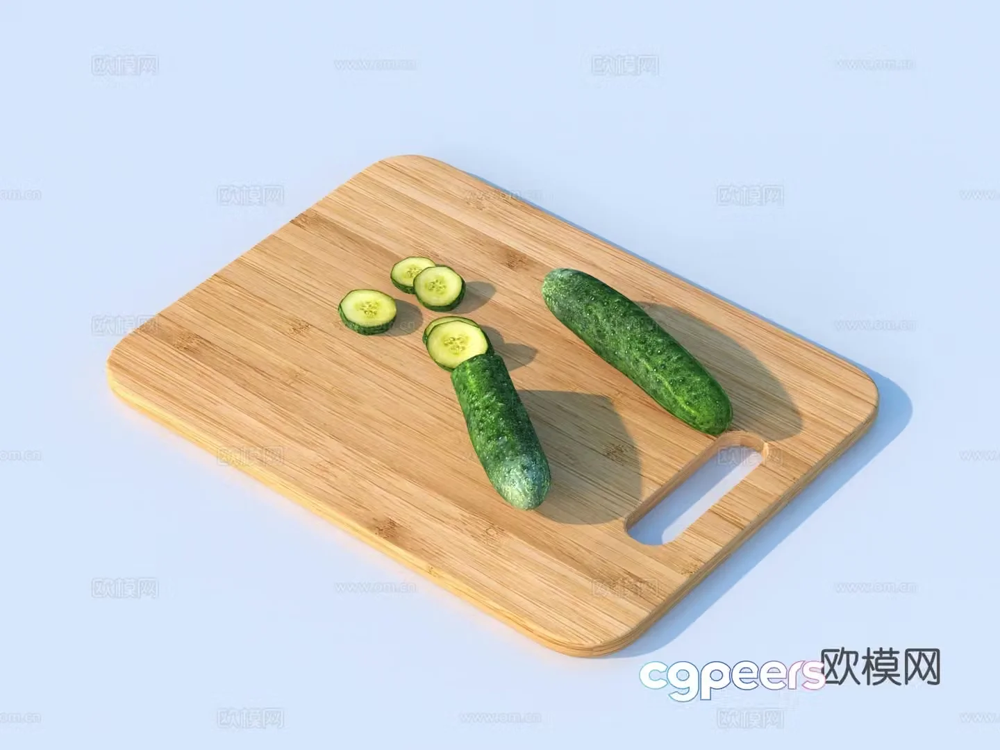 cutting board cucumber vegetables fruit 3d model