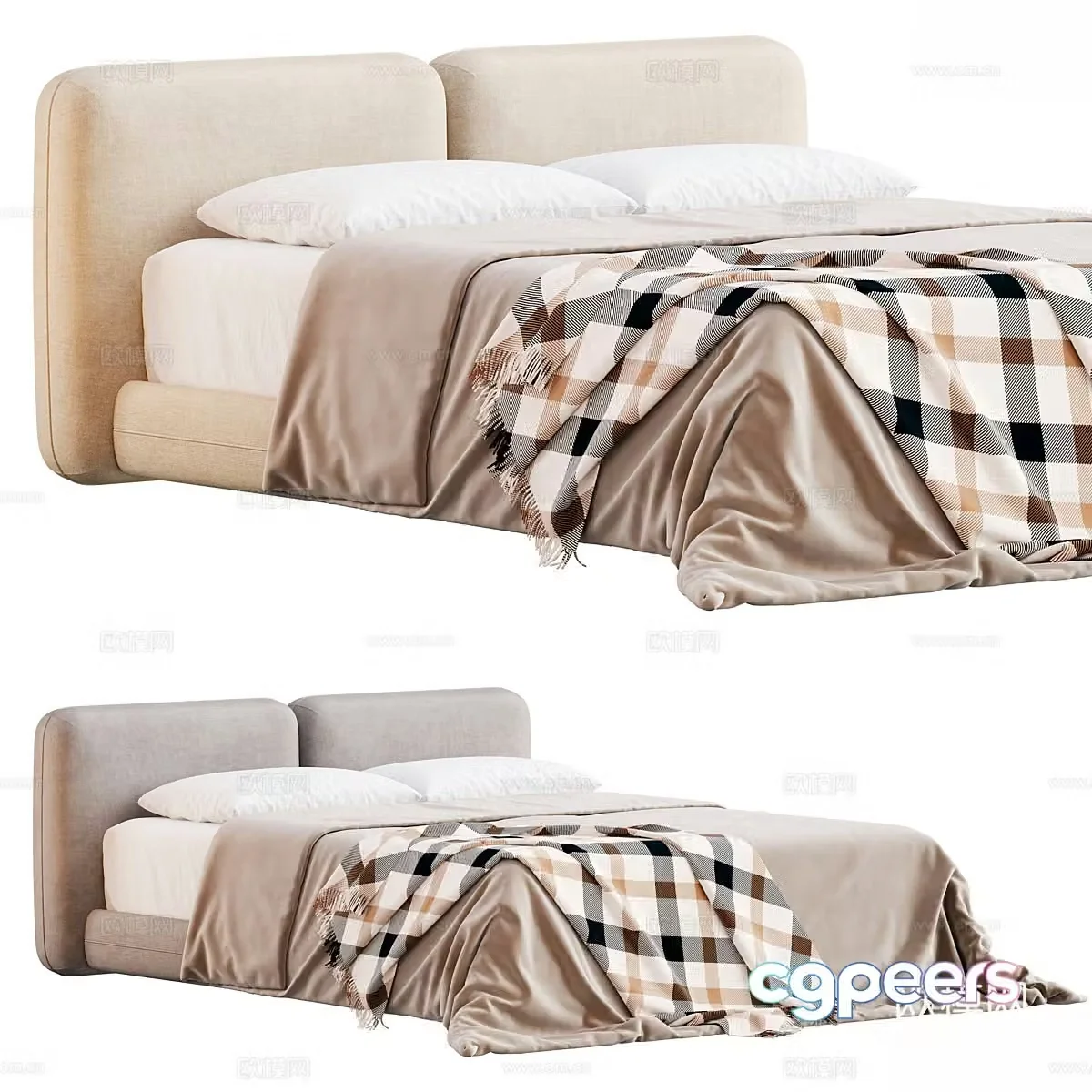 Modern cream style double bed 3d model