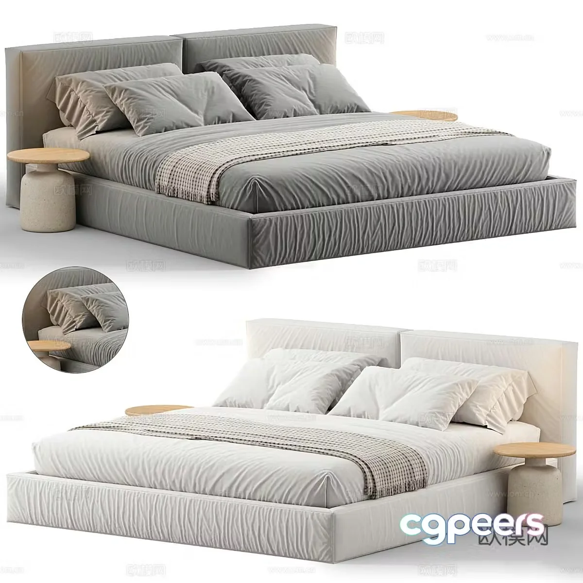 Modern Italian fabric double bed 3D model