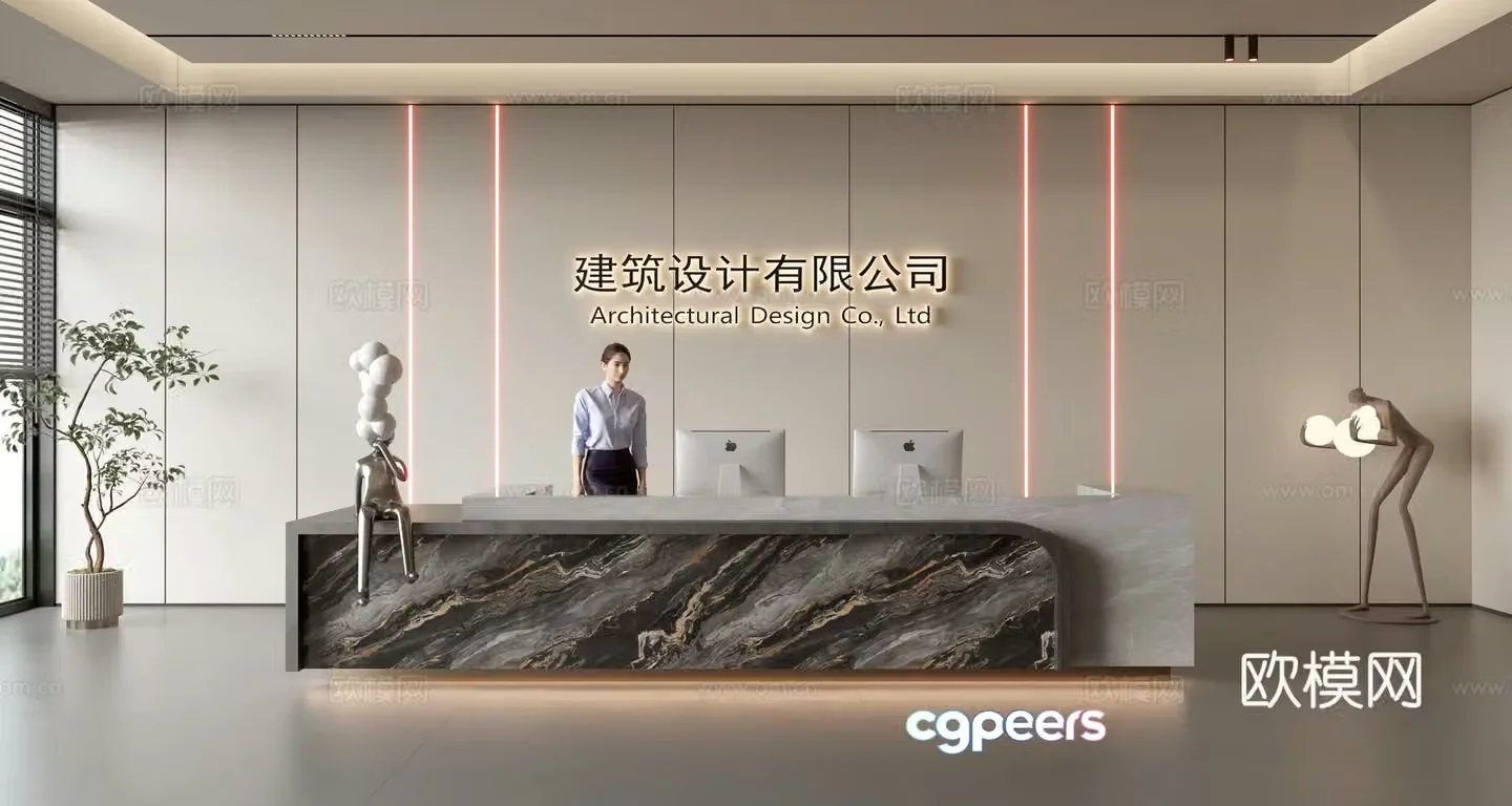 Modern company front desk reception area bar reception desk service desk company front desk background 3D model