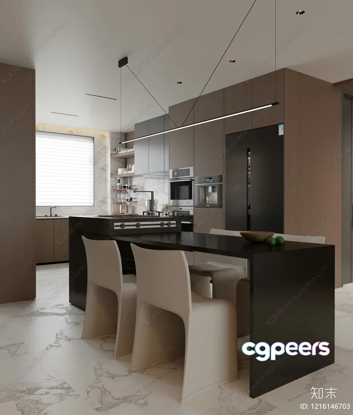 Modern Kitchen With A Large Island 3D Model – 15269 – VRAY Render